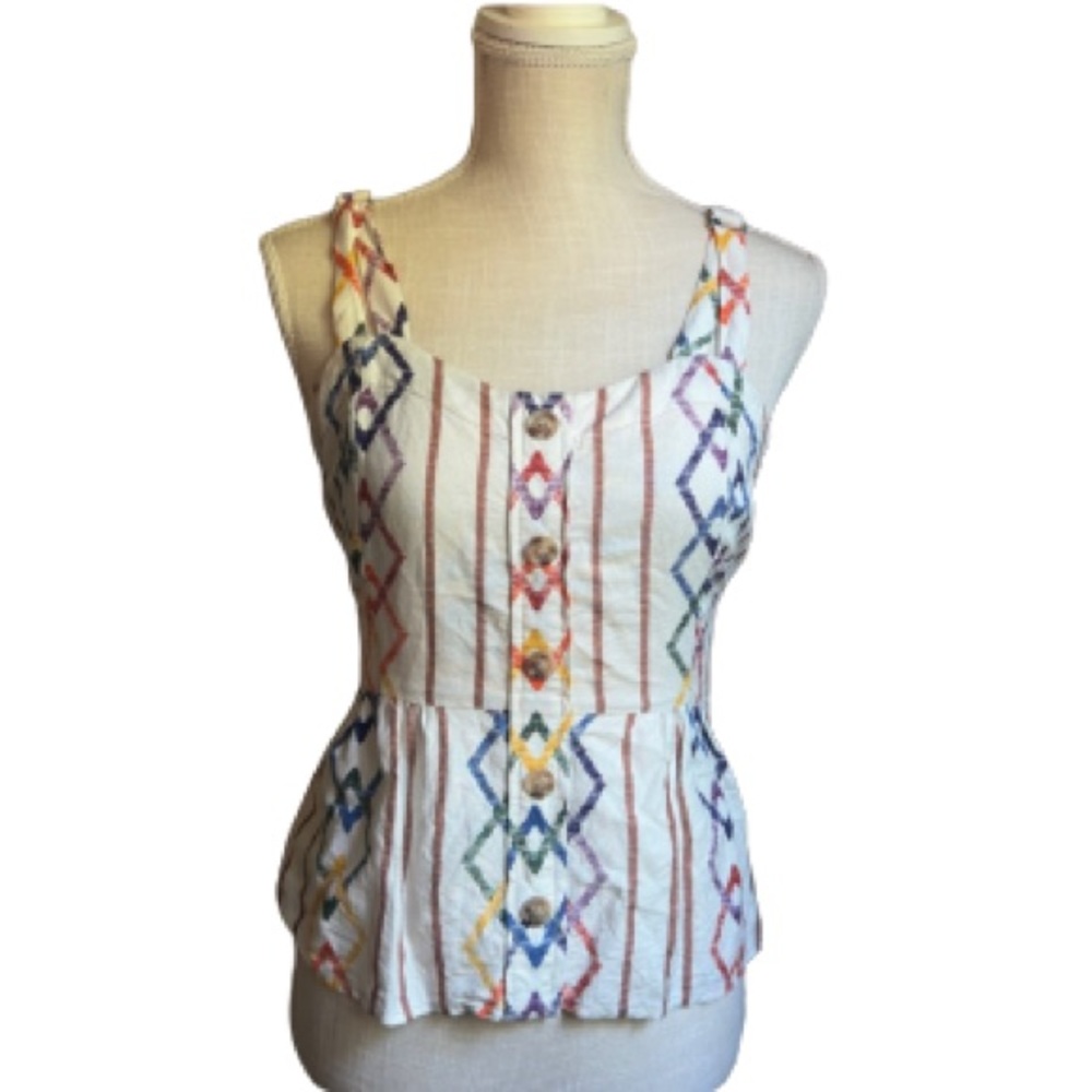 Anthropologie Current Air Los Size S Rainbow and White Tank Top